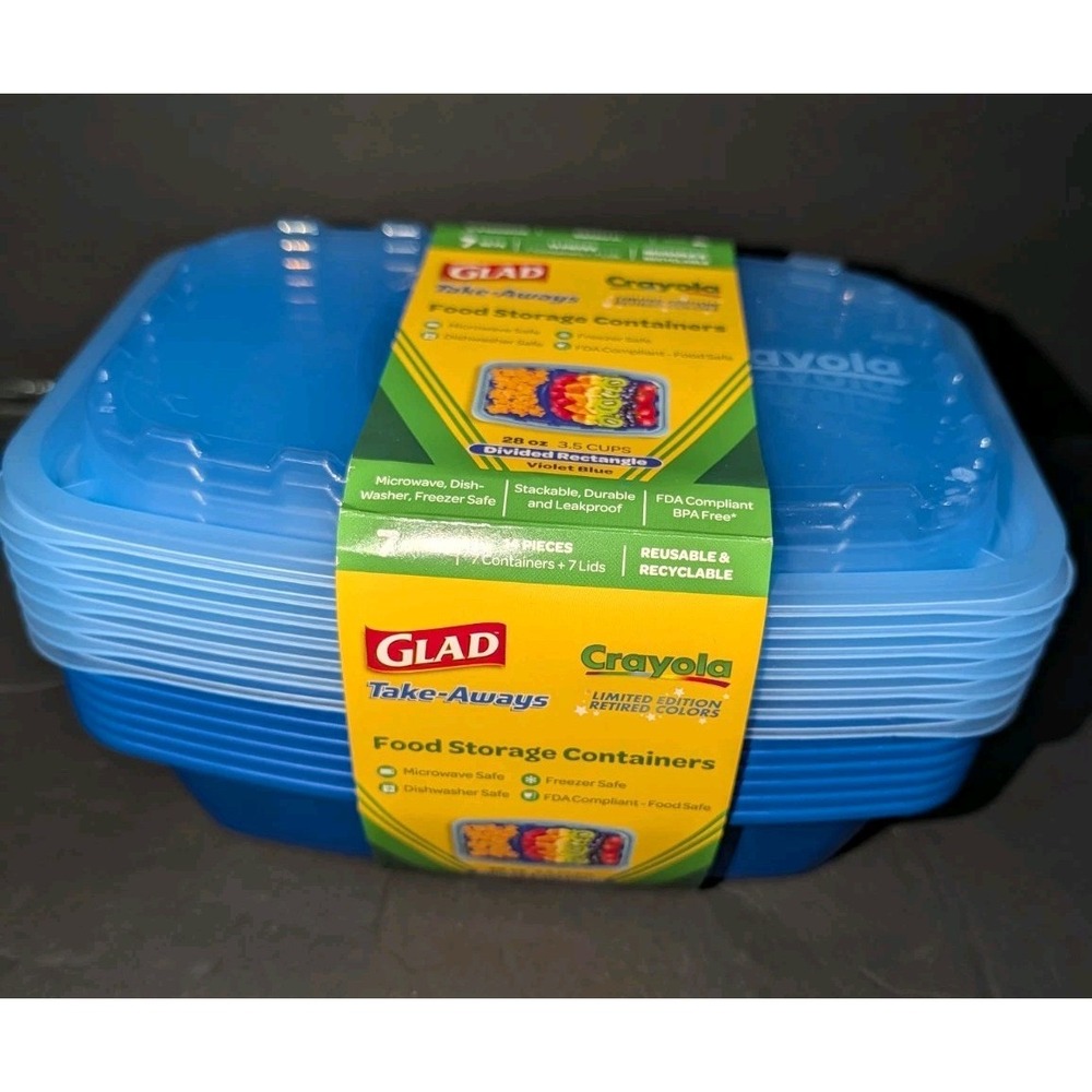 Glad Crayola Retired Colors Violet Blue Food Storage Containers 14pc Set 28oz